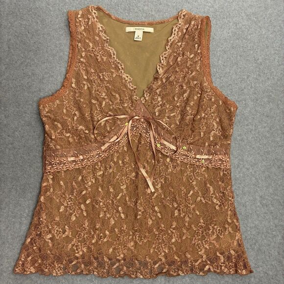 Merona Tops - Merona Women’s Lace Sleeveless Blouse Top Brown Tie Front Size Medium